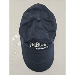 JetBlue Airways Baseball Cap Hat Leather Strap Adult Size Embroidered Logo Blue
